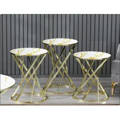 GENERICO - Mesas Laterales Vidrio Espejo Yelpaze Gold Metal con efecto Marmol Amarillo