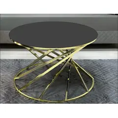 GENERICO - Mesa Centro Vidrio Espejo Yelpaze Gold Metal Negro