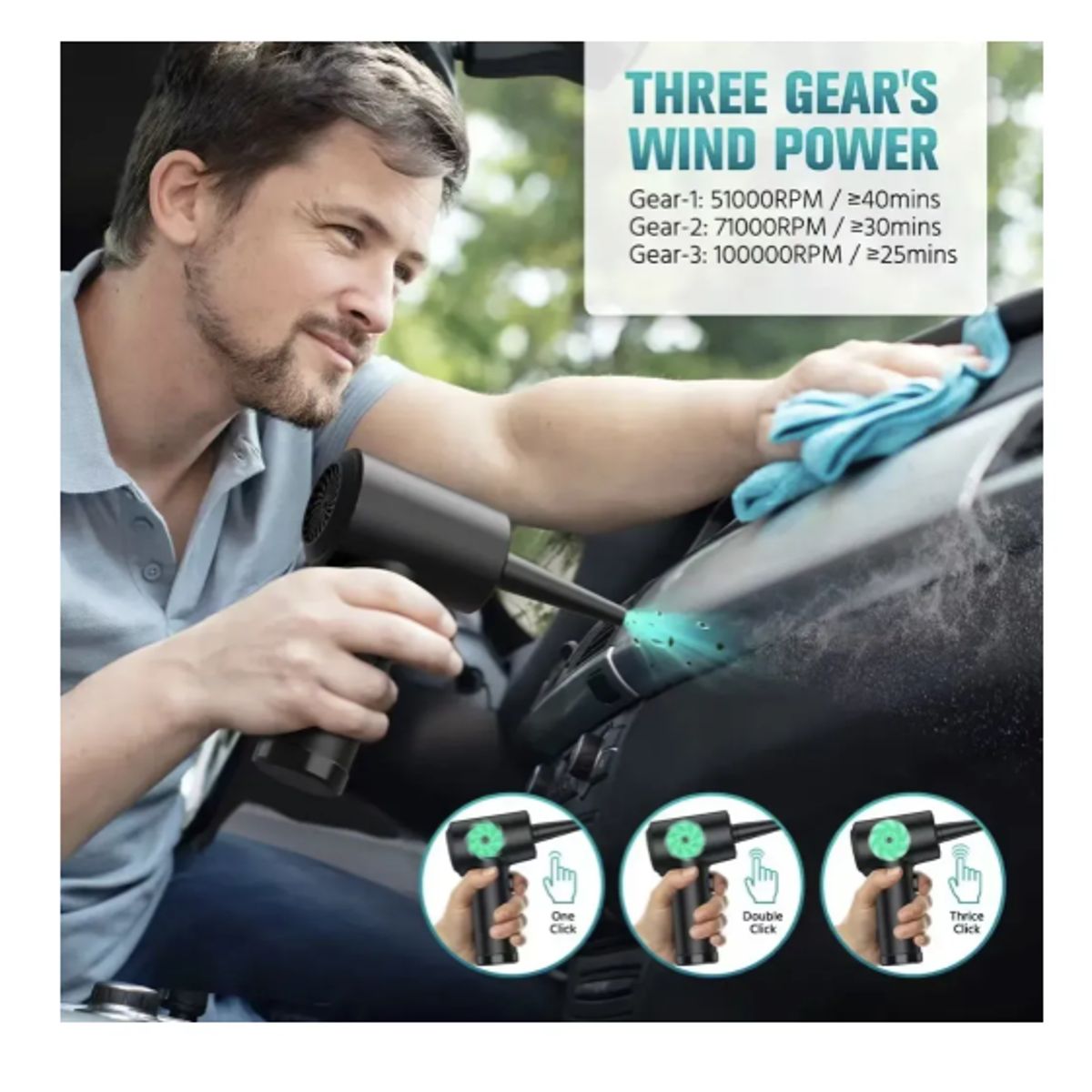 GENERICO - Soplador De Aire Eléctrico 51000rpm 6000mah Con 5 Boquillas