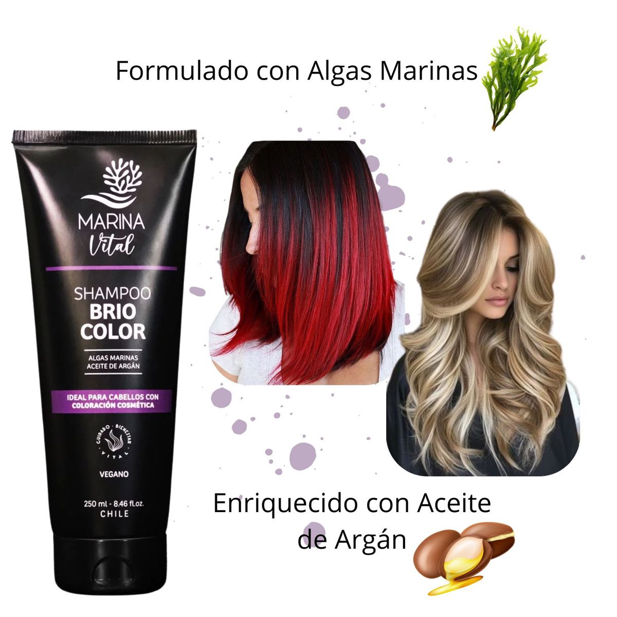 MARINA VITAL - Shampoo Marina Vital Brio Color 250ml Protege Nutre Hidrata Vtiamina E Aceite Argan
