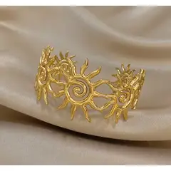 GENERICO - Pulsera Sol Dorada Baño de Oro - Brazalete Ajustable Veraniego Mujer