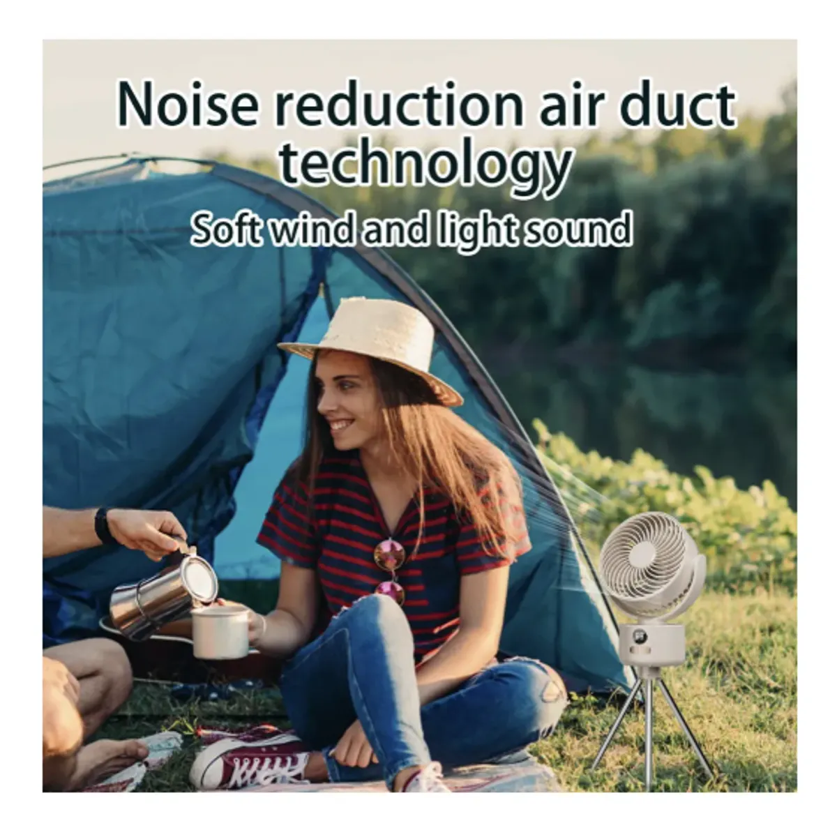 GENERICO - Ventilador Portátil Recargable Con Trípode Para Camping BEIGE