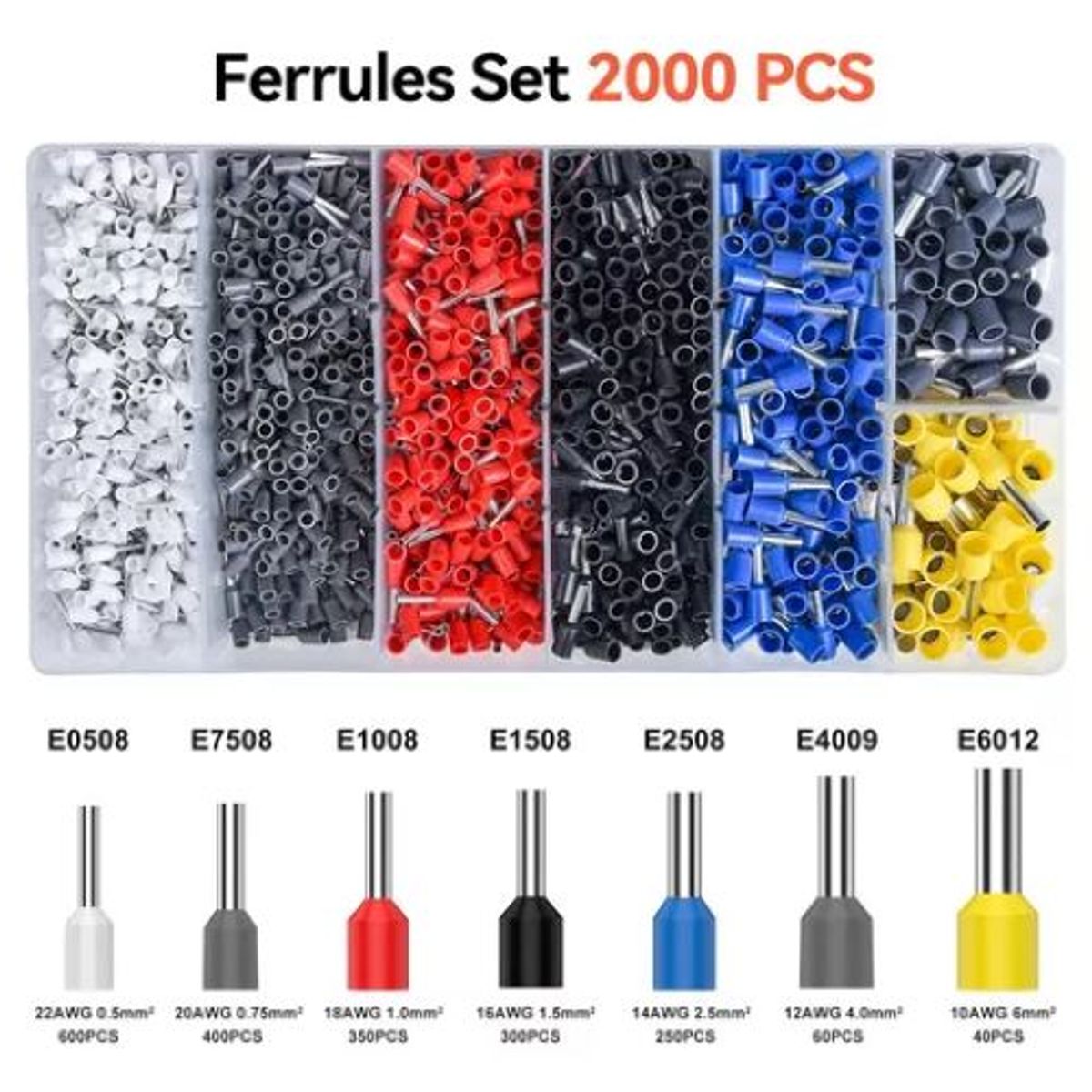 GENERICO - Crimpadora Alicate Prensa Ferrulera mas 2000 Terminales Cable