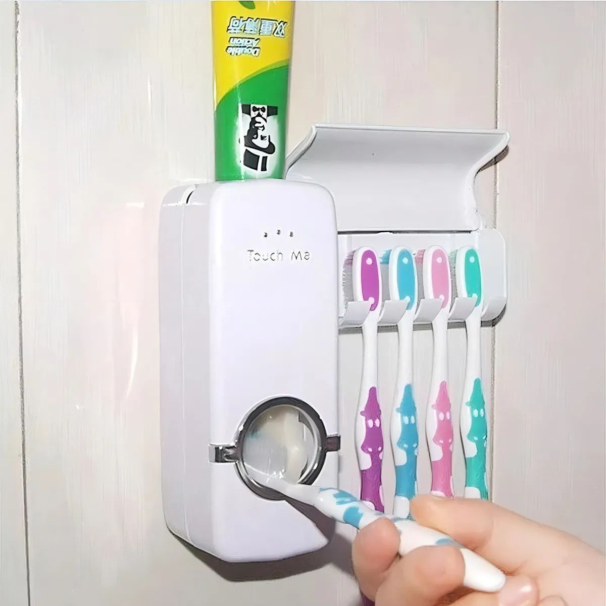 GENERICO - Dispensador de pasta de dientes con soporte para 5 cepillos, color blanco