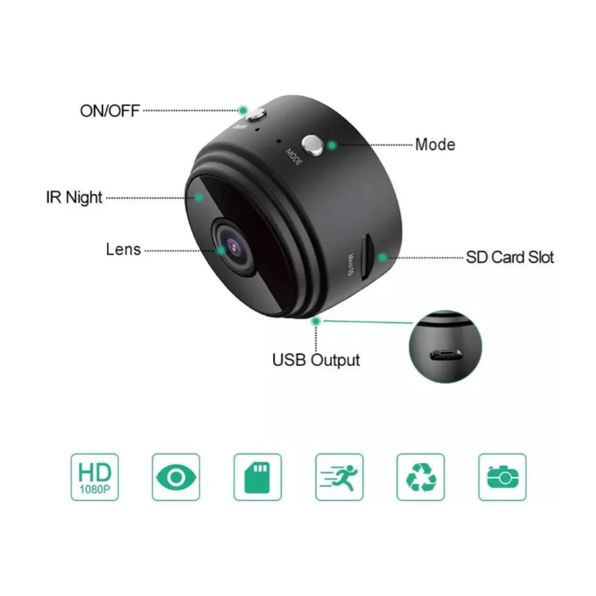 GENERICO - Mini Cámara Espía Wi-fi Hd Modelo A9 - Cámara Ip Inalámbrica