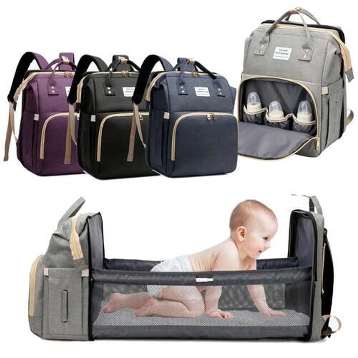 MOVI - Mochila Pañalera Para Niña Multifuncional 3 En 1 (Con cuna y mudador) - Salidas Cómodas Y Seguras