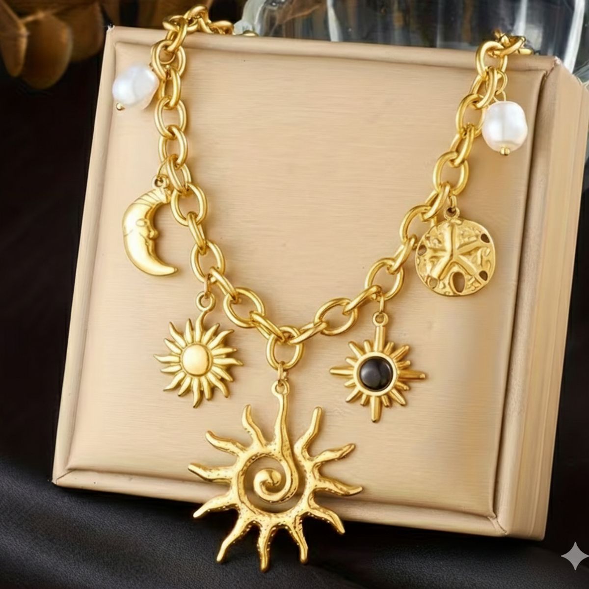 GENERICO - Collar veraniego con sol y perlas Dorado mujer  - Estilo Boho Mágico
