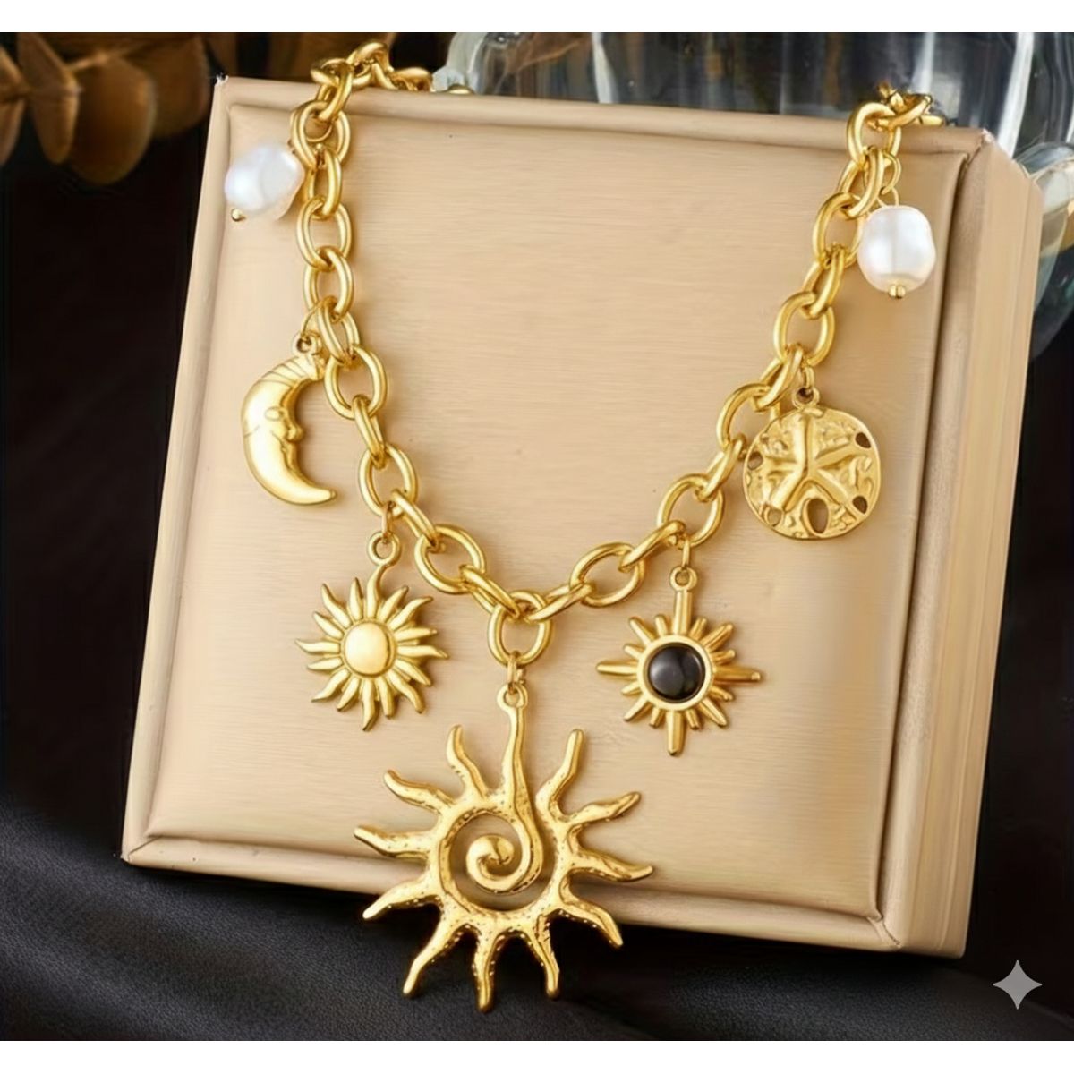 GENERICO - Collar veraniego con sol y perlas Dorado mujer  - Estilo Boho Mágico