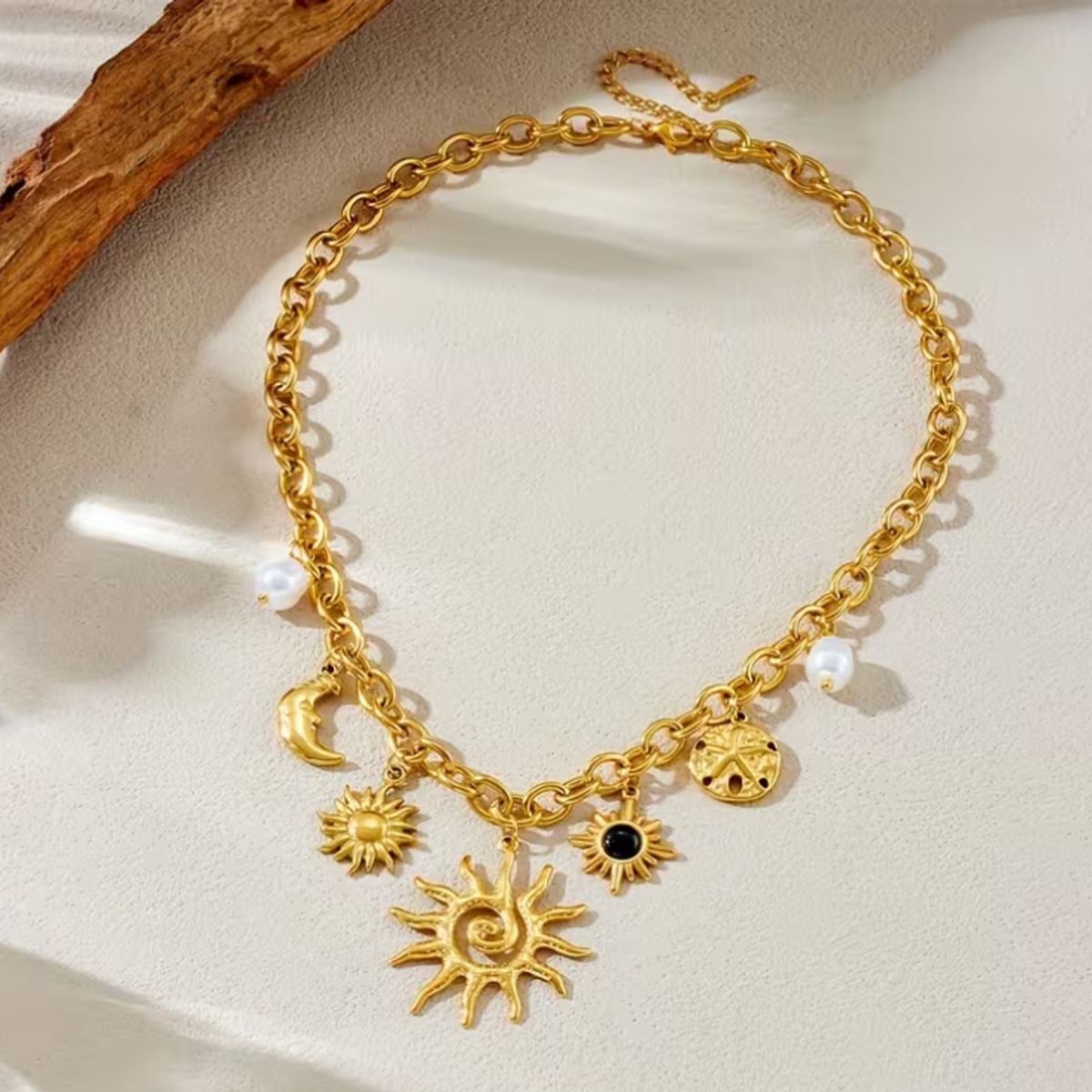 GENERICO - Collar veraniego con sol y perlas Dorado mujer  - Estilo Boho Mágico