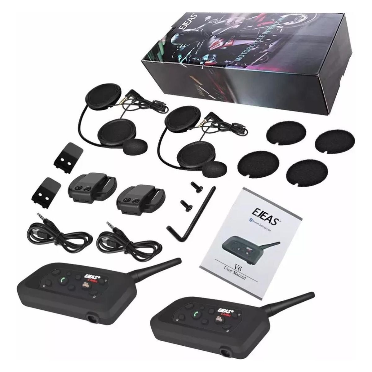 GENERICO - Pack 2 Intercomunicadores Casco Moto Manos Libres V6 Pro 2.0