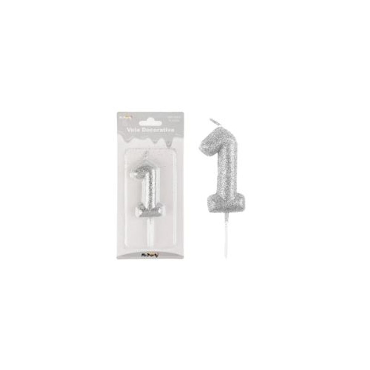 GENERICO - Vela de número 1 plateado metalico brillante 5.5cm