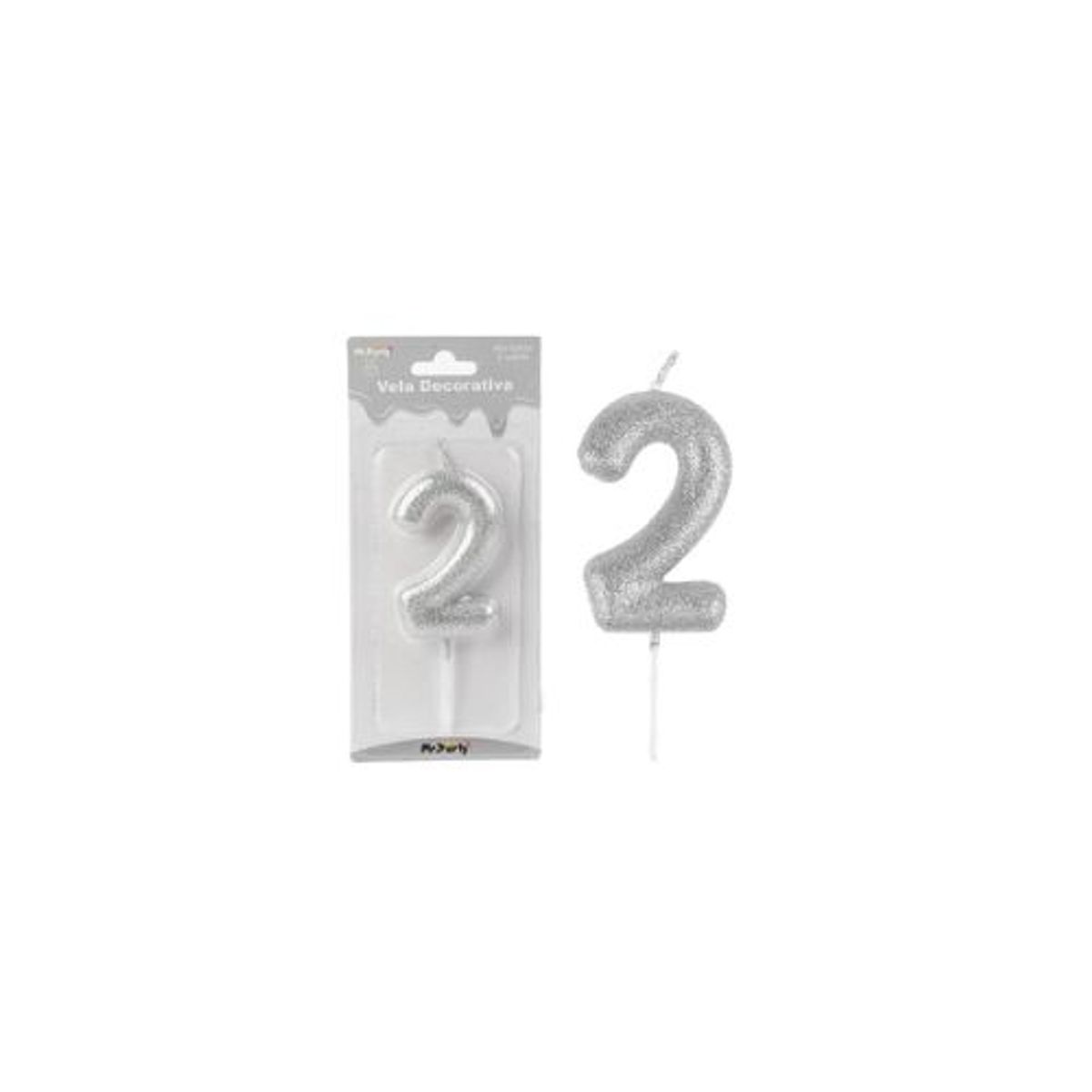 GENERICO - Vela de número 2 plateado metalico brillante 5.5cm
