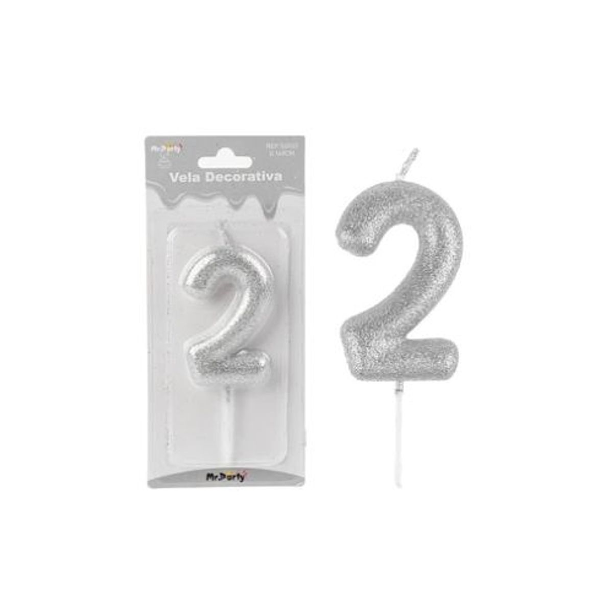 GENERICO - Vela de número 2 plateado metalico brillante 5.5cm