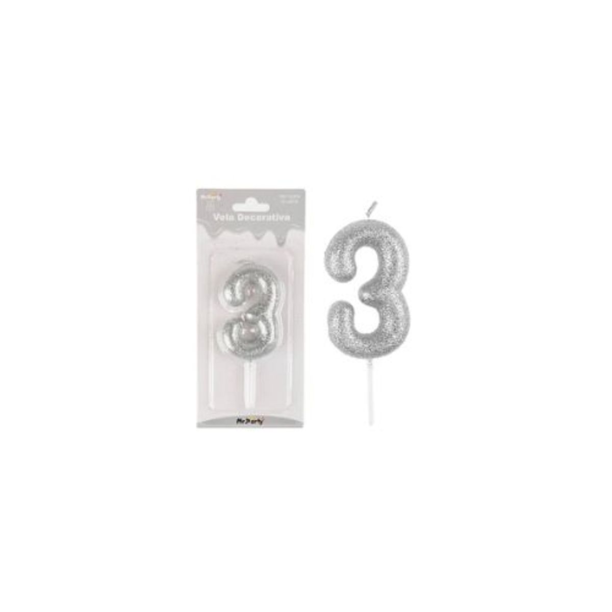 GENERICO - Vela de número 3 plateado metalico brillante 5.5cm