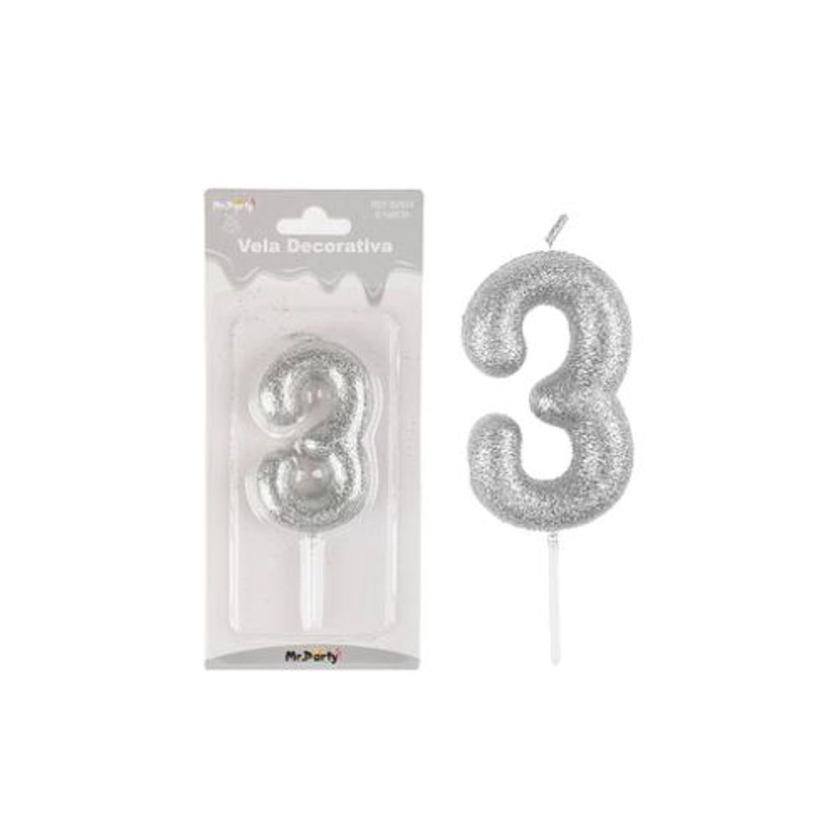 GENERICO - Vela de número 3 plateado metalico brillante 5.5cm