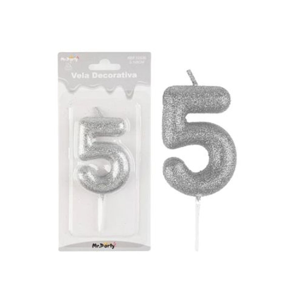 GENERICO - Vela de número 5 plateado metalico brillante 5.5cm