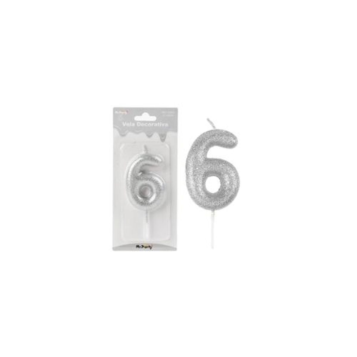 GENERICO - Vela de número 6 plateado metalico brillante 5.5cm