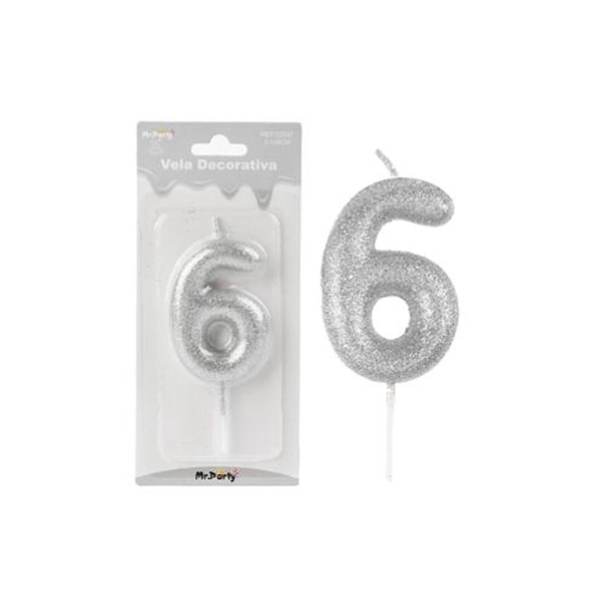 GENERICO - Vela de número 6 plateado metalico brillante 5.5cm