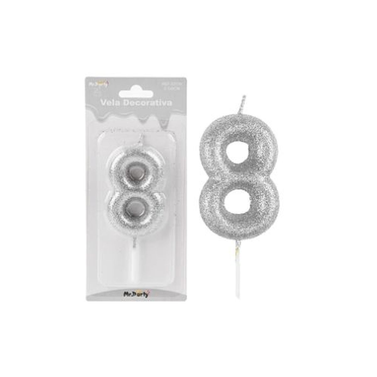 GENERICO - Vela de número 8 plateado metalico brillante 5.5cm