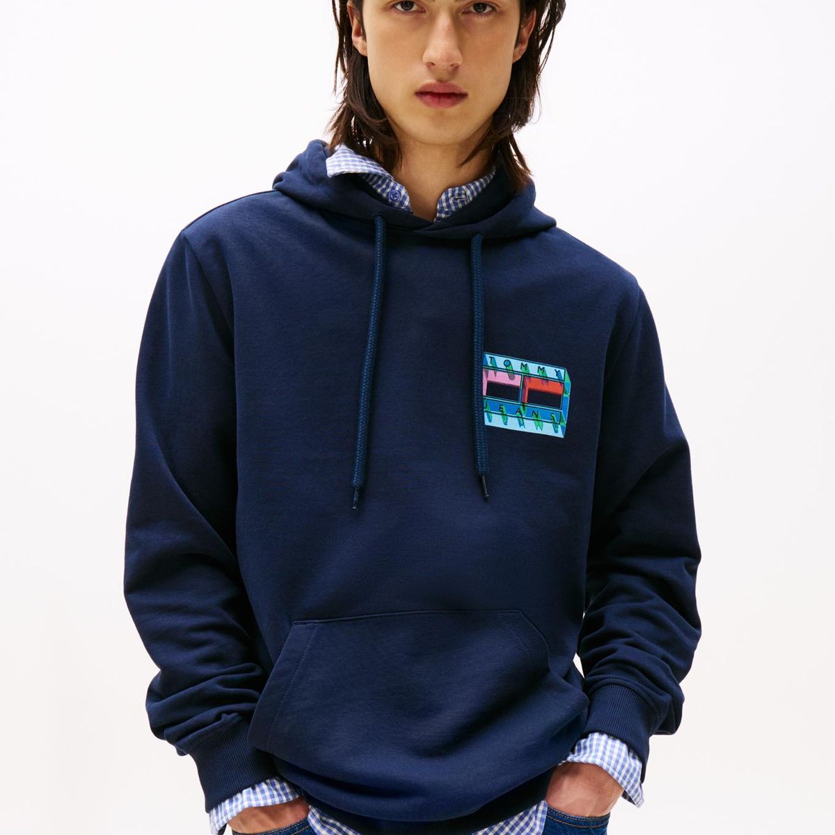 TOMMY HILFIGER - Polerón Hoodie Flag Con Logo Gráfico Azul Tommy Jeans