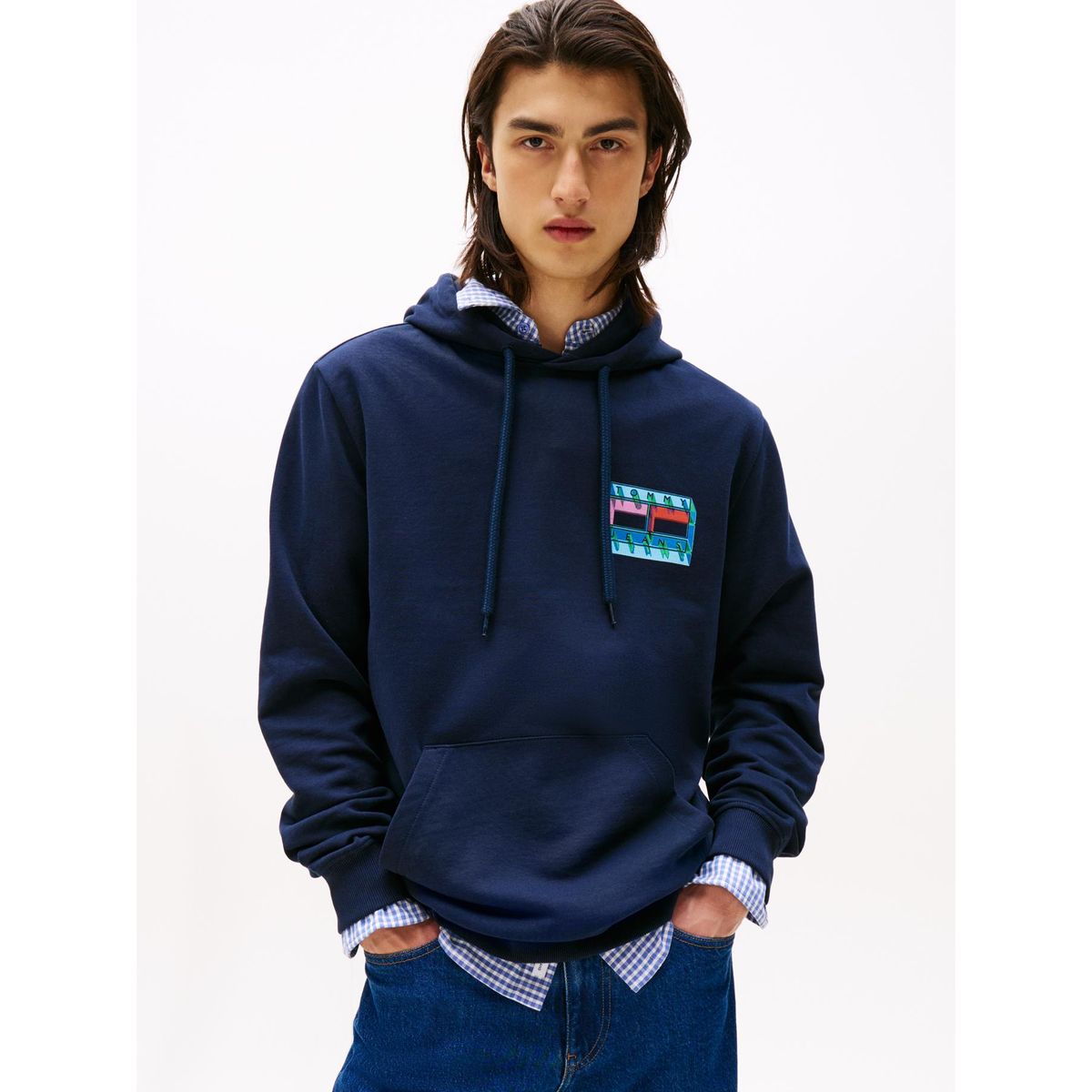TOMMY HILFIGER - Polerón Hoodie Flag Con Logo Gráfico Azul Tommy Jeans