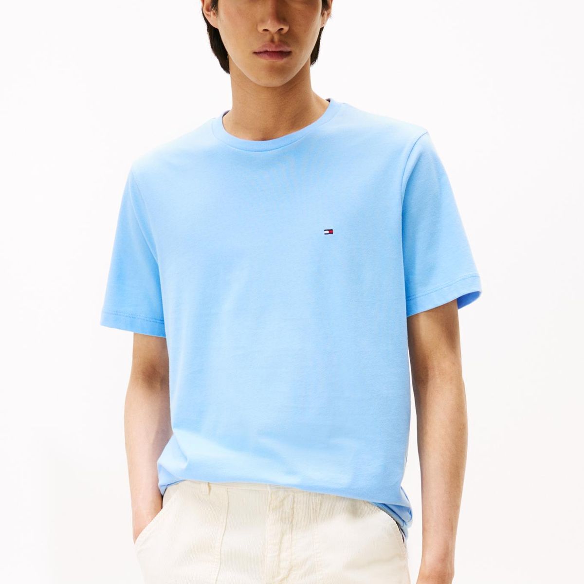 TOMMY HILFIGER - Polera Essential Cotton C-Neck Regular Celeste Tommy Hilfiger