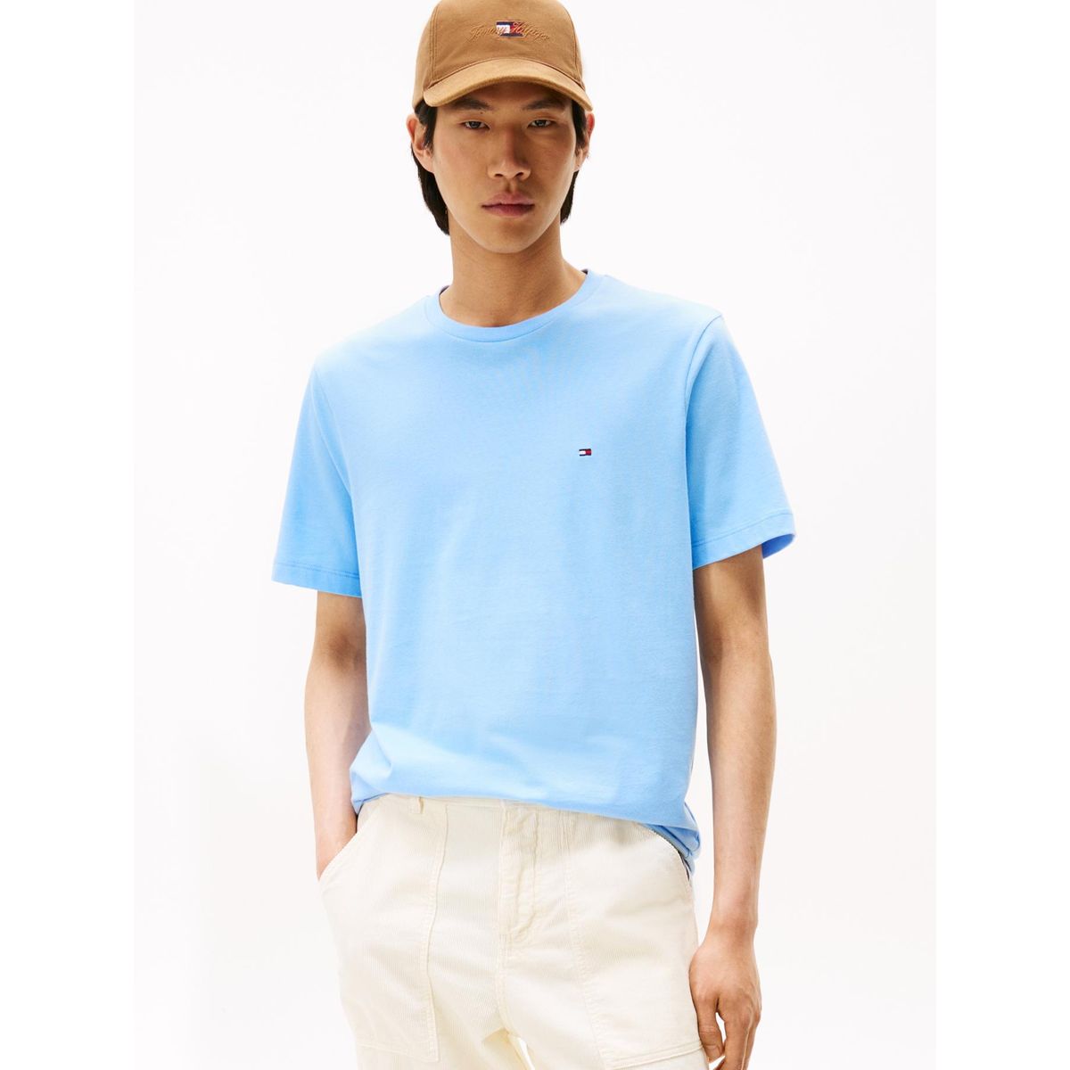 TOMMY HILFIGER - Polera Essential Cotton C-Neck Regular Celeste Tommy Hilfiger