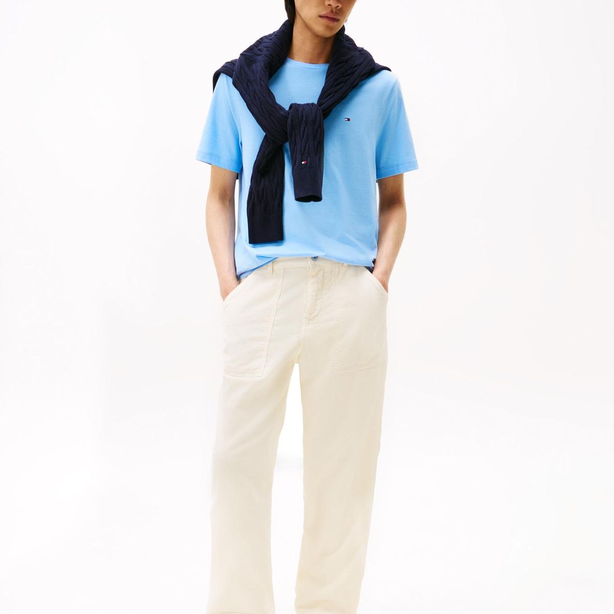 TOMMY HILFIGER - Polera Essential Cotton C-Neck Regular Celeste Tommy Hilfiger