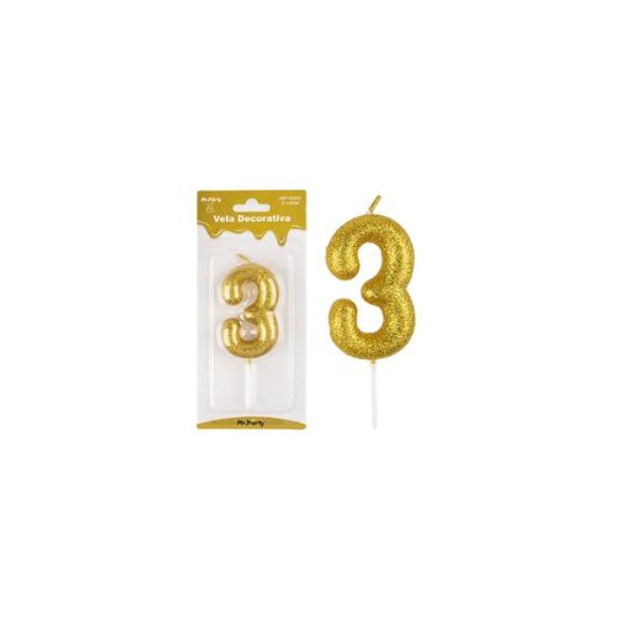 GENERICO - Vela de número 3 dorado metalico brillante 5.5cm