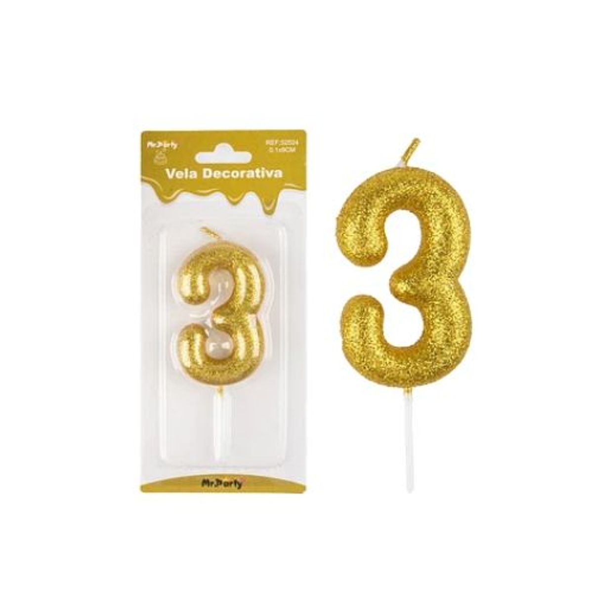 GENERICO - Vela de número 3 dorado metalico brillante 5.5cm