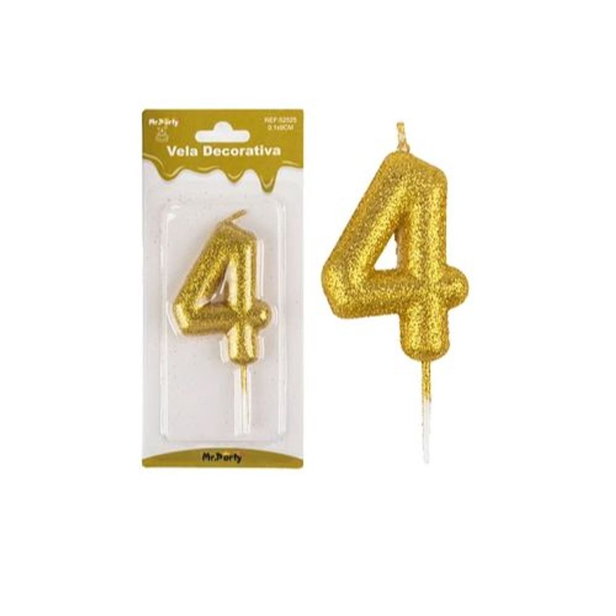 GENERICO - Vela de número 4 dorado metalico brillante 5.5cm