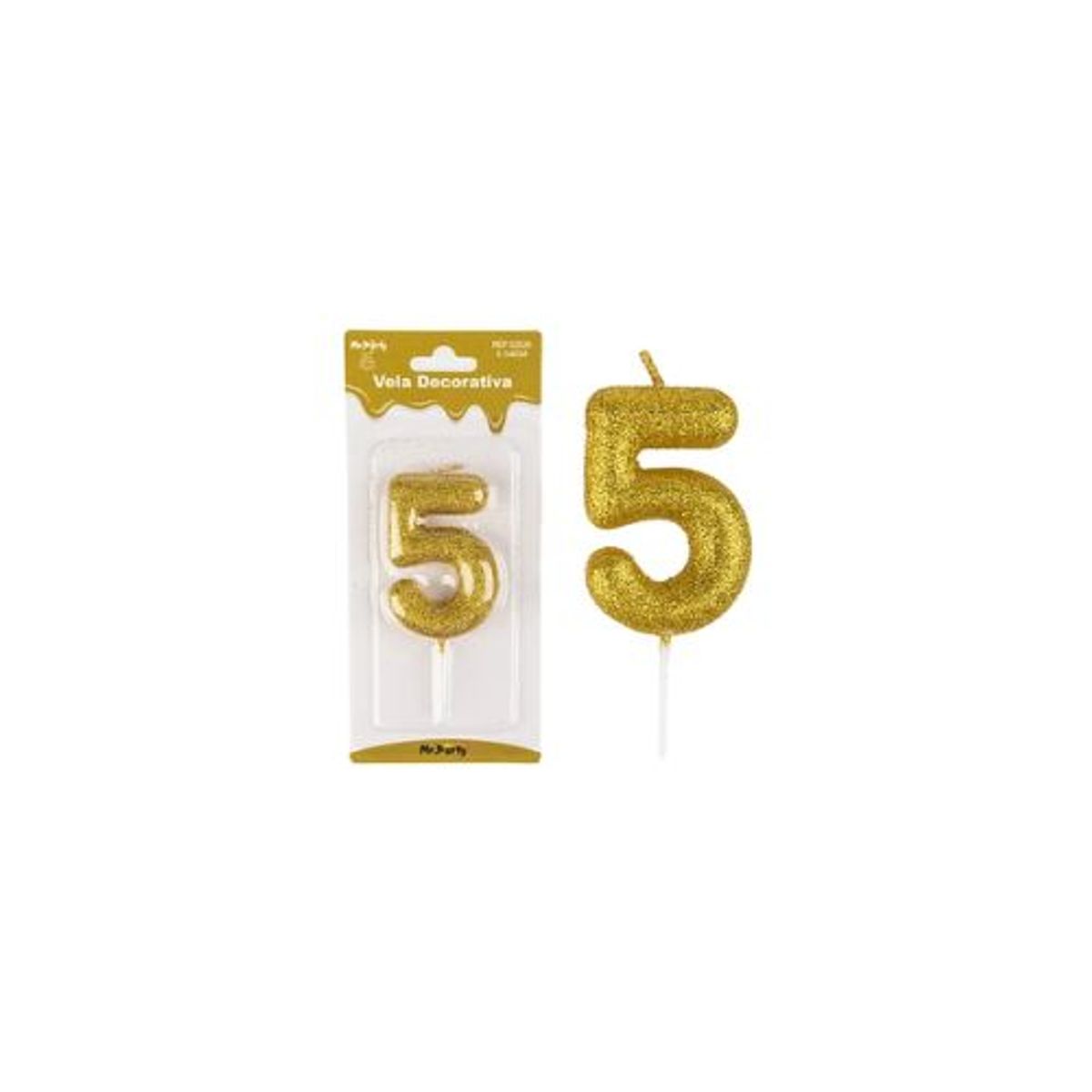 GENERICO - Vela de número 5 dorado metalico brillante 5.5cm