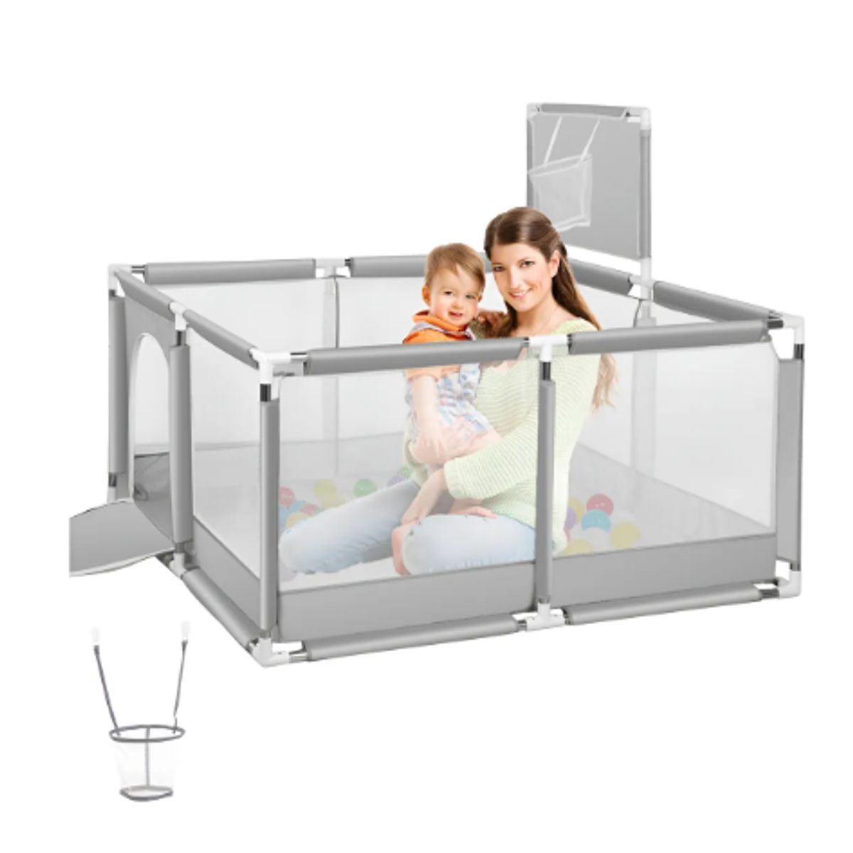 GENERICO - Corralito Para Bebe Corral De Seguridad Plegable Gimnasio Gris Osos