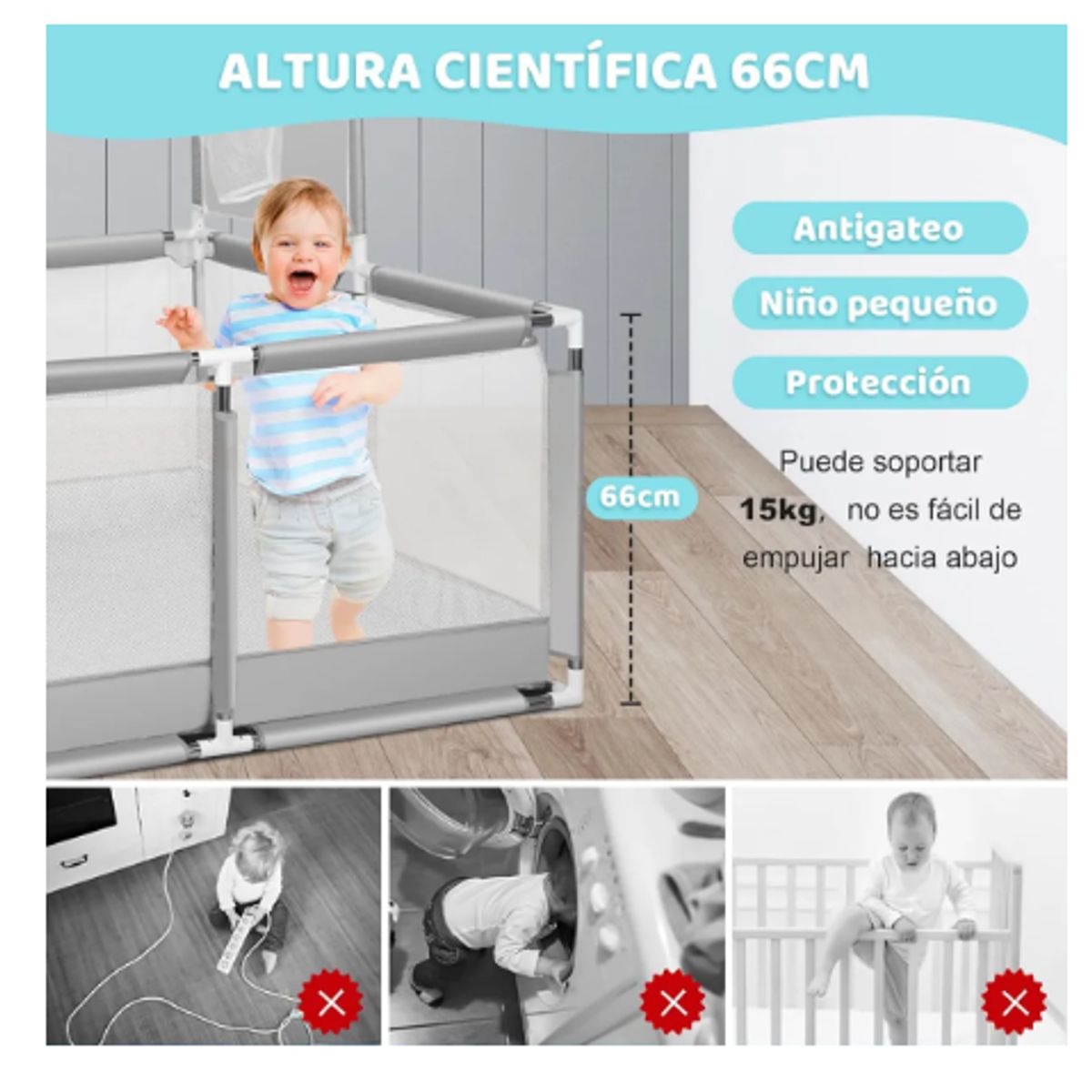 GENERICO - Corralito Para Bebe Corral De Seguridad Plegable Gimnasio Gris Osos