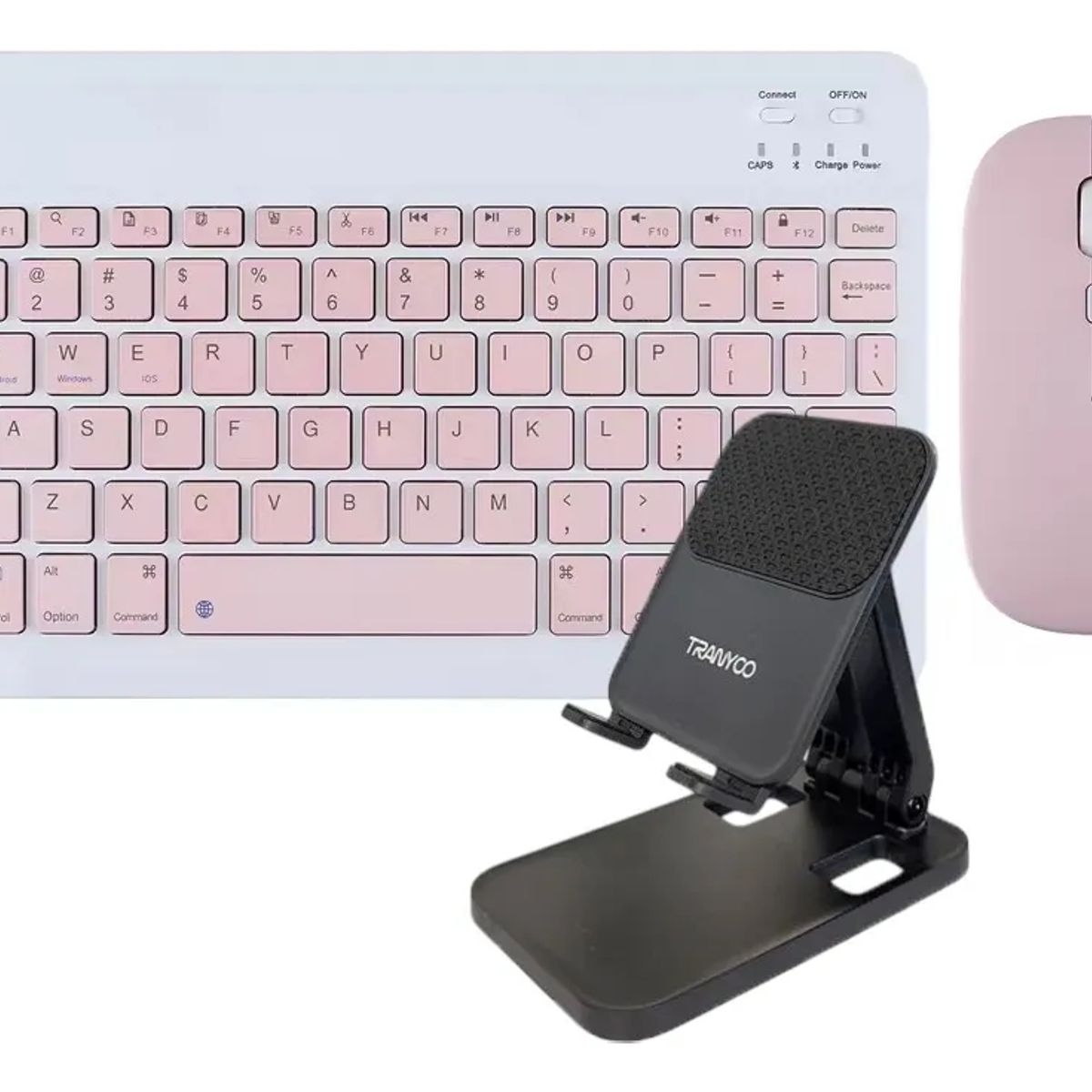 GENERICO - Kit Teclado-Mouse Inalámbrico con Soporte Tablet-Teléfono Rosa