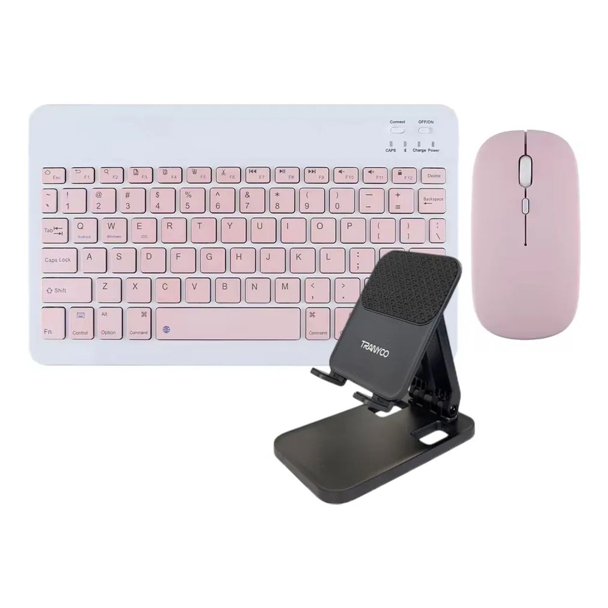 GENERICO - Kit Teclado-Mouse Inalámbrico con Soporte Tablet-Teléfono Rosa