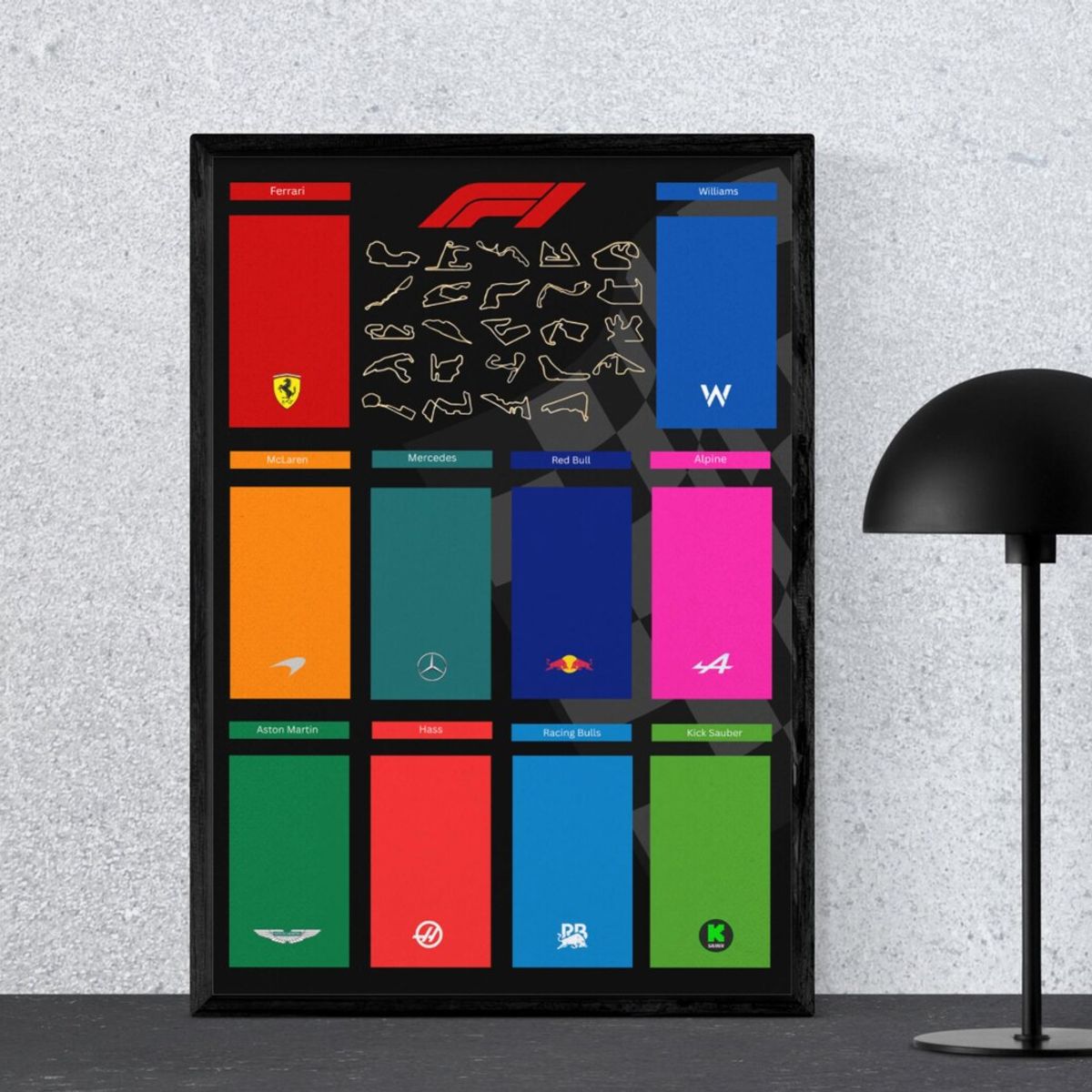 GENERICO - cuadro formula 1 equipos y pistas f1 Negro + Marco