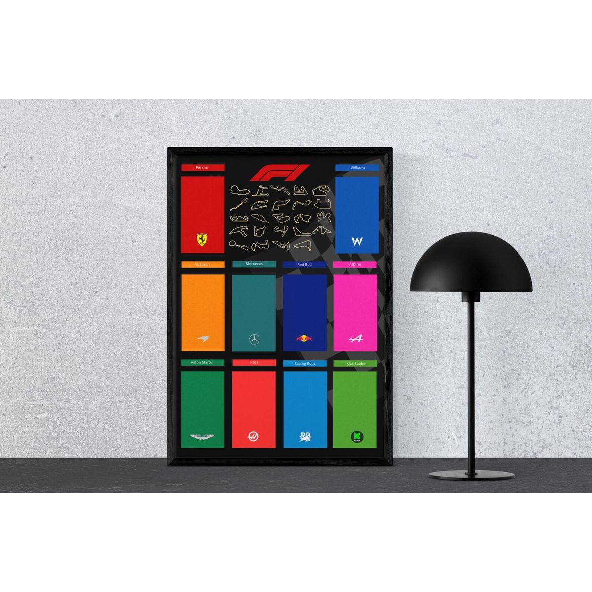 GENERICO - cuadro formula 1 equipos y pistas f1 Negro + Marco