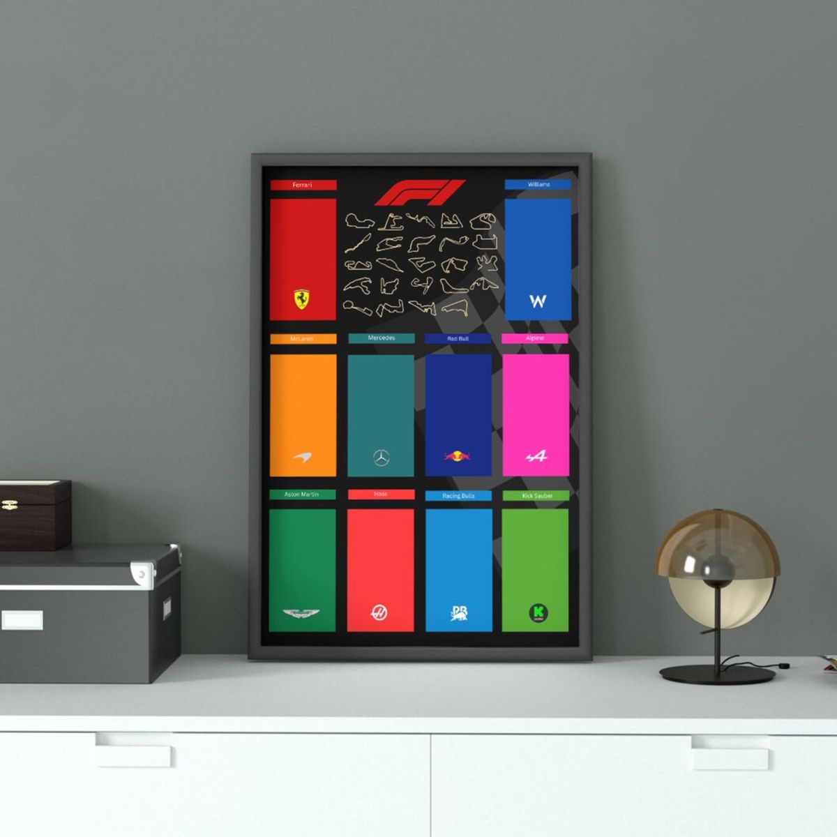 GENERICO - cuadro formula 1 equipos y pistas f1 Negro + Marco