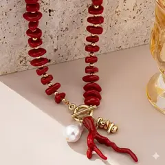 GENERICO - Collar mujer rojo verano playero