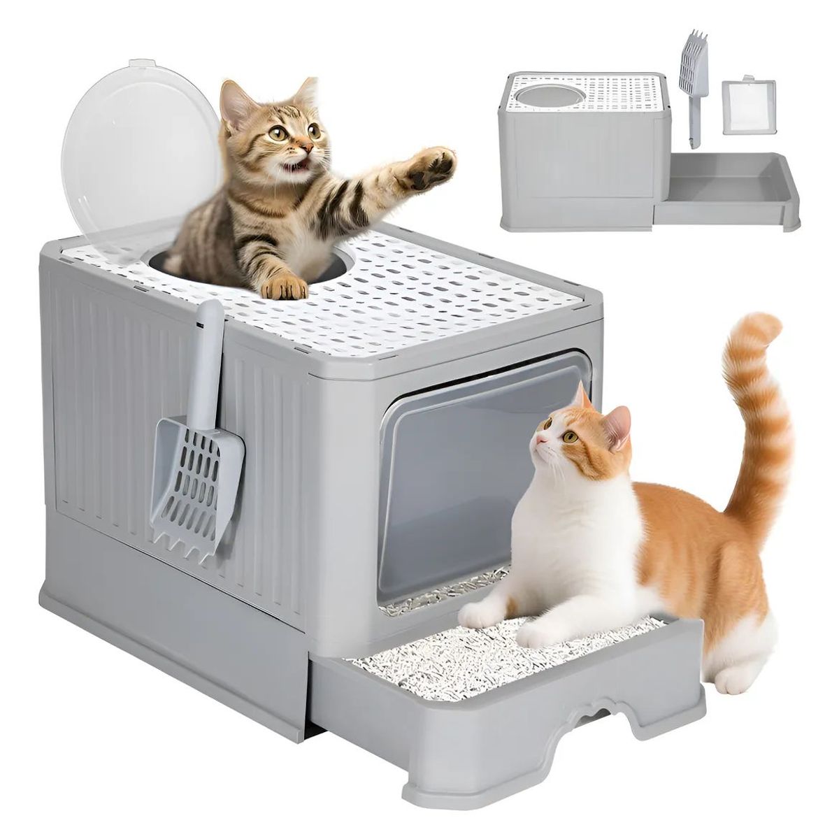 GENERICO - Arenero Gato Cerrado Baño Sanitario Con Tapa Y Pala Grande Gris