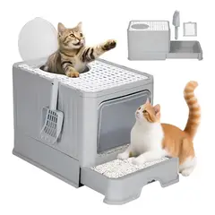 GENERICO - Arenero Gato Cerrado Baño Sanitario Con Tapa Y Pala Grande Gris