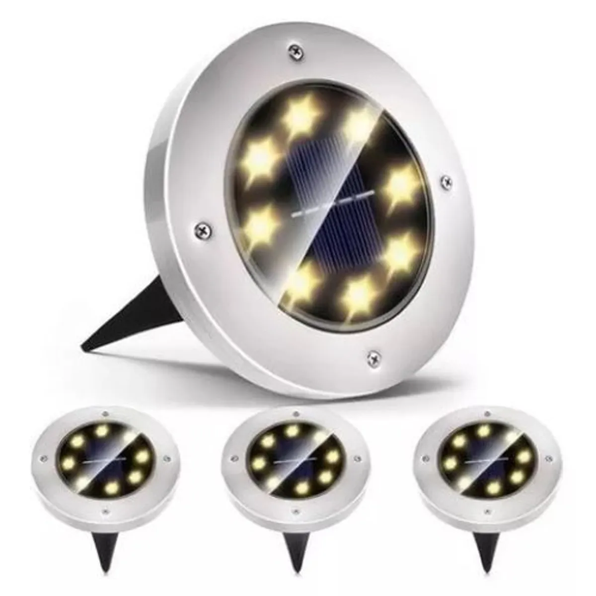 GENERICO - Pack 4 Focos Solares Jardín Estaca De 8 Led Tipo Embutido