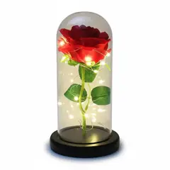 GENERICO - Rosa Larga Luces LED + Cúpula de Cristal