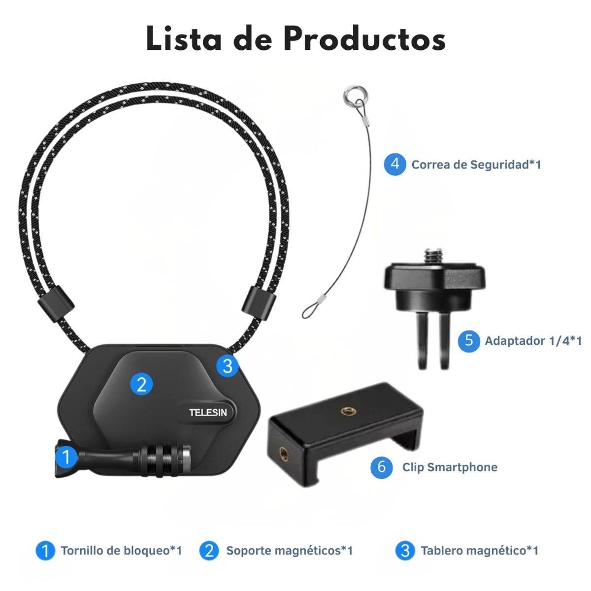 TELESIN - Soporte Mano libre de Cuello Magnético para Cámara Deportiva y  Smartphone