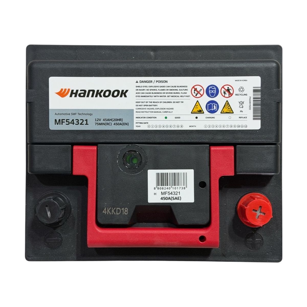 HANKOOK - Bateria de Auto 45 Ah Positivo Derecho 450 CCA Mf54321