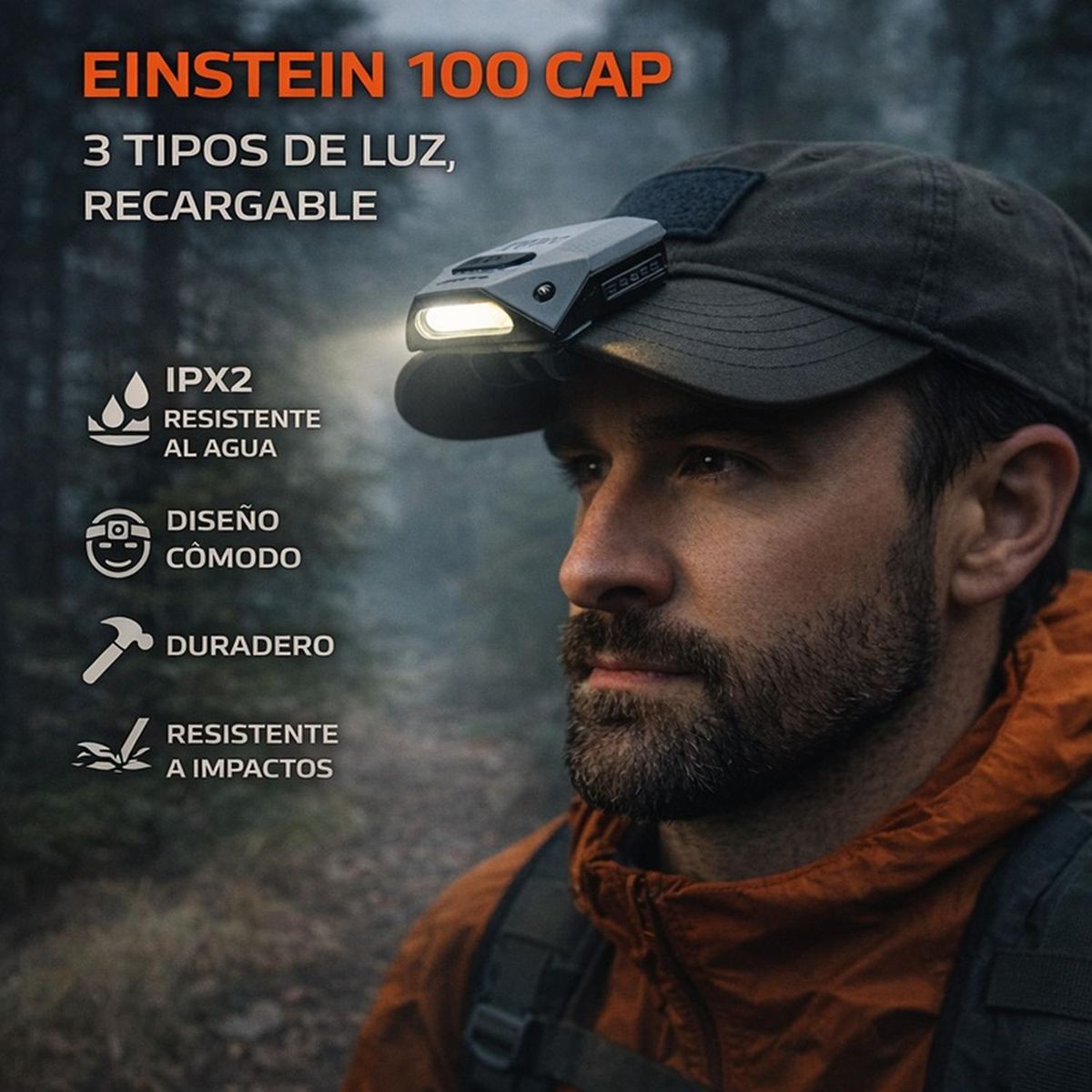 NEBO - Linterna de Gorra Recargable NEBO Einstein Cap 100 Lúmenes