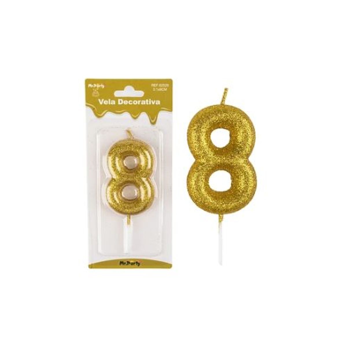 GENERICO - Vela de número 8 dorado metalico brillante 5.5cm