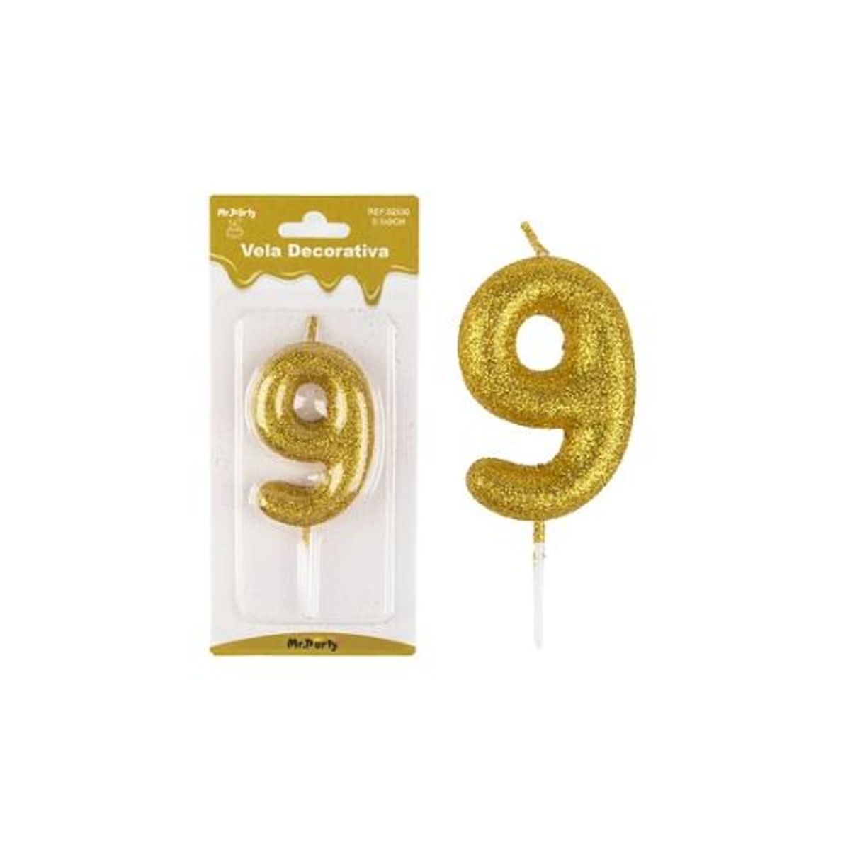 GENERICO - Vela de número 9 dorado metalico brillante 5.5cm