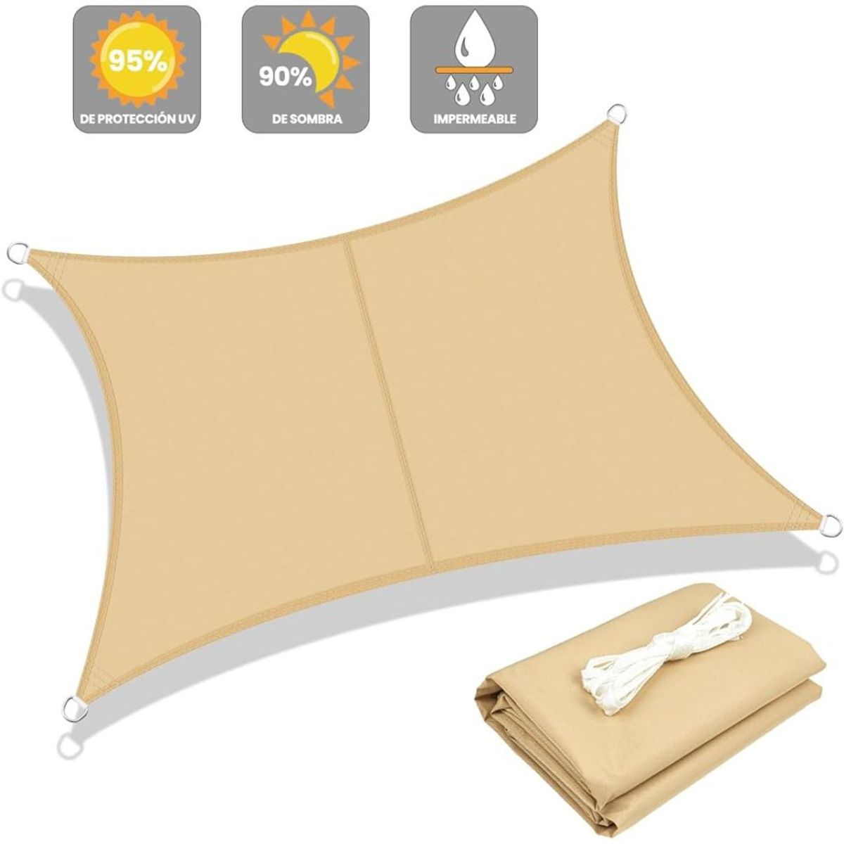 GENERICO - TOLDO VELA DE SOMBRA RECTANGULAR BEIGE